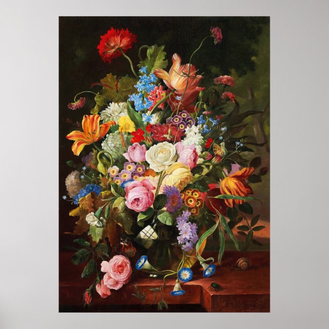 Blume noch Leben der Rose Tulpen und Nelken Poster (Vorne)