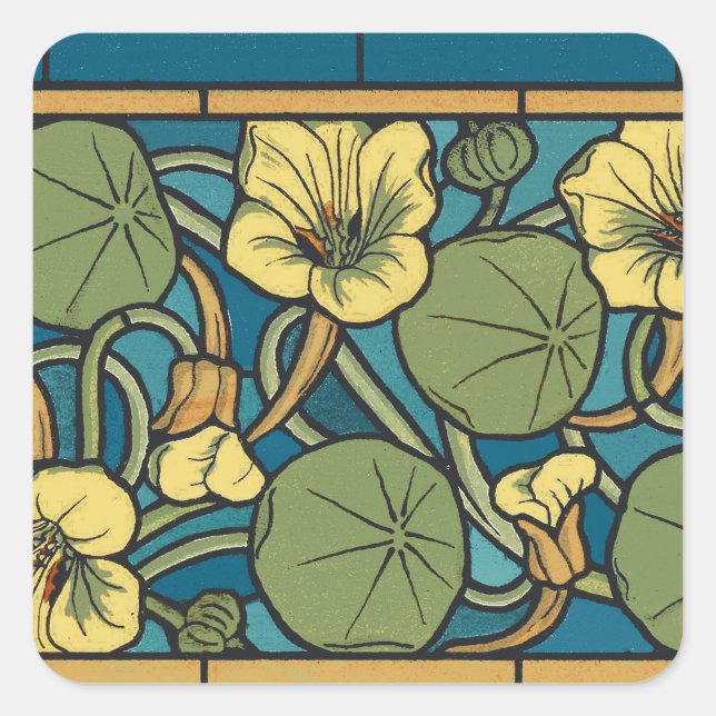 Blume Nouveau Pattern Quadratischer Aufkleber (Vorderseite)