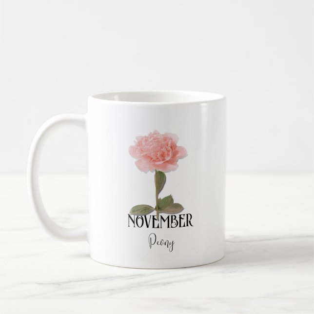 Blume NOVEMBER Geburtstag Peony Pink Kaffeetasse (Links)