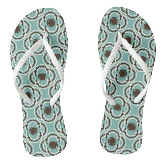 Blume oder Augen - türkis und braun Flip Flops (Fußbett)