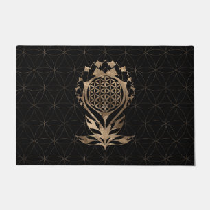 Blume of Life Lotus - Schwarz und Gold Fußmatte