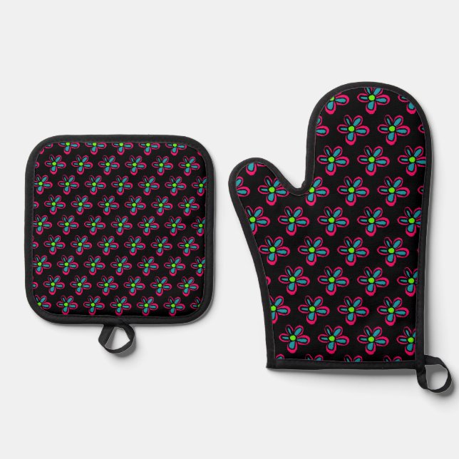 Blume Ofenhandschuh & Topflappen-Set (Vorderseite)