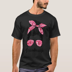 Blume Oma Life Messy Bun Haare Brille Pink Mo T-Shirt