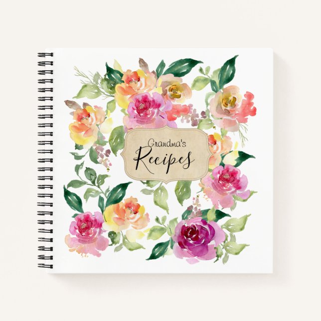 Blume Oma Rezept Kochbuch Notizbuch (Vorderseite)
