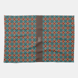 Blume Orange Blaues Minimales Muster Geschirrtuch