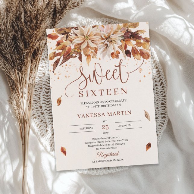Blume Orange Marigold 16 . Geburtstag Einladung (Autumn Flowers Orange Marigold Sweet Sixteen Invitation)