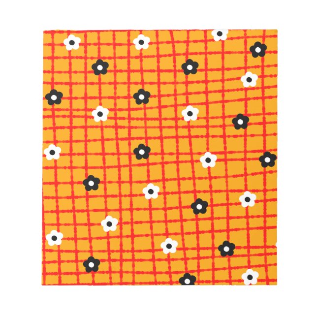 Blume Orange Red Karo Pattern Vibrann Notizblock (Vorderseite)