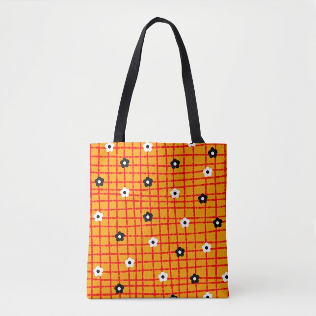 Blume Orange Red Karo Pattern Vibrann Tasche (Vorderseite)