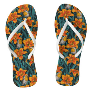 Blume, orange und blau flip flops