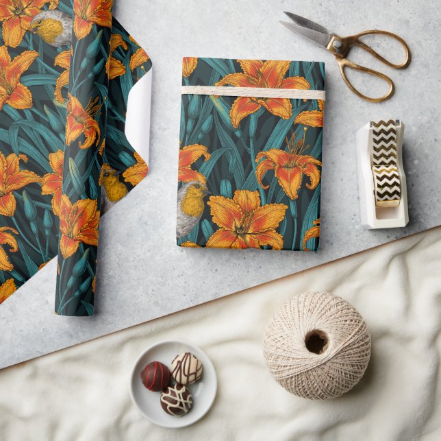 Blume, orange und blau geschenkpapier (Basteln)