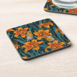 Blume, orange und blau getränkeuntersetzer