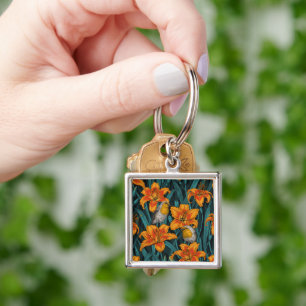 Blume, orange und blau schlüsselanhänger