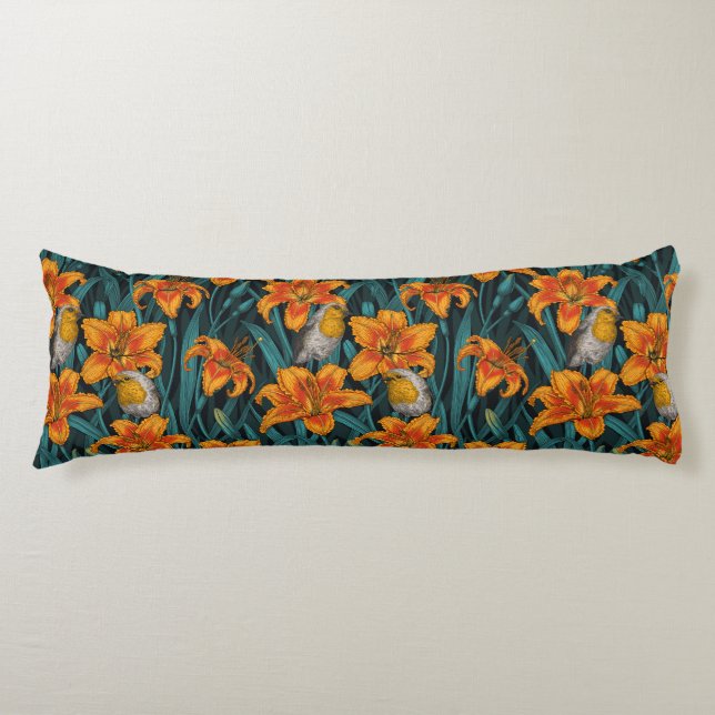 Blume, orange und blau seitenschläferkissen (Vorderseite)