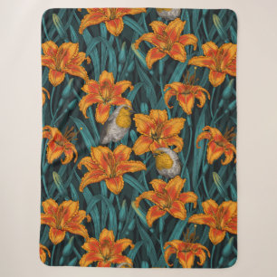 Blume, orange und blau sherpadecke