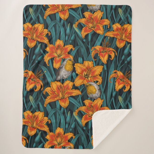Blume, orange und blau sherpadecke (Vorderseite)