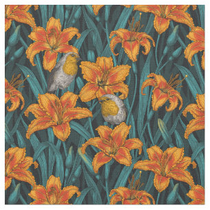 Blume, orange und blau stoff