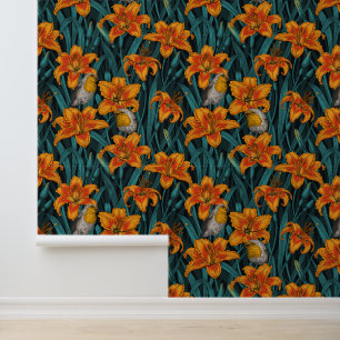 Blume, orange und blau tapete