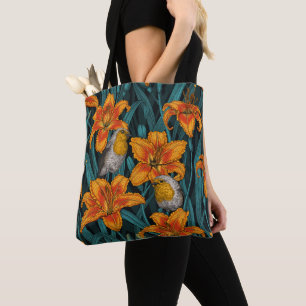 Blume, orange und blau tasche