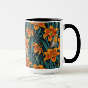 Blume, orange und blau tasse