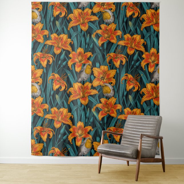 Blume, orange und blau wandteppich (Beispiel)