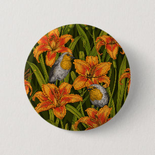 Blume, orange und dunkelgrün button