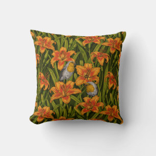 Blume, orange und dunkelgrün kissen