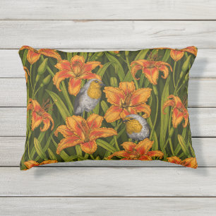 Blume, orange und dunkelgrün kissen für draußen