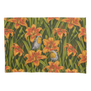 Blume, orange und dunkelgrün kissenbezug
