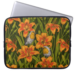 Blume, orange und dunkelgrün laptopschutzhülle