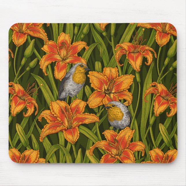 Blume, orange und dunkelgrün mousepad (Vorne)