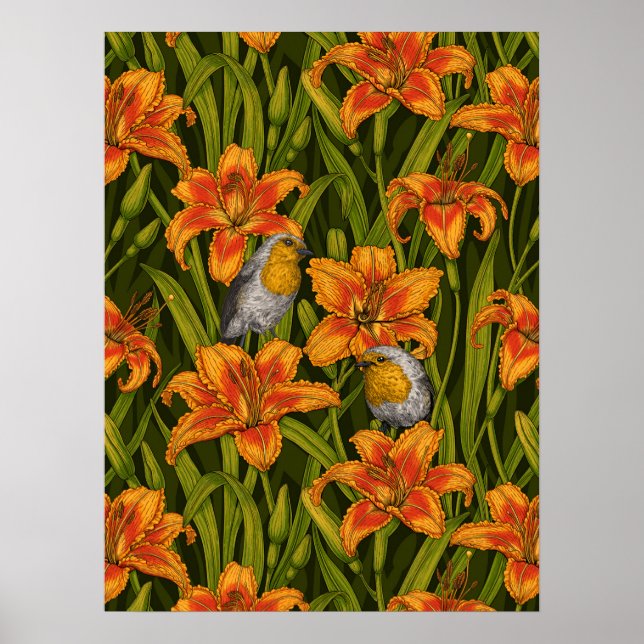 Blume, orange und dunkelgrün poster (Vorne)