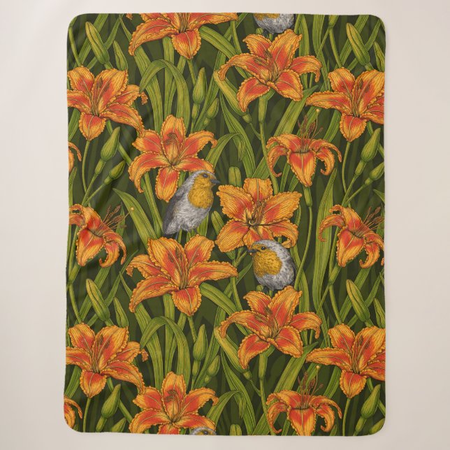 Blume, orange und dunkelgrün sherpadecke (Vorderseite)