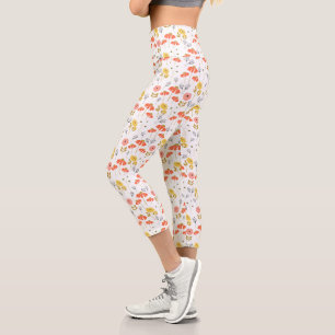 Blume Orange und Gelbe Doodle Capri Leggings