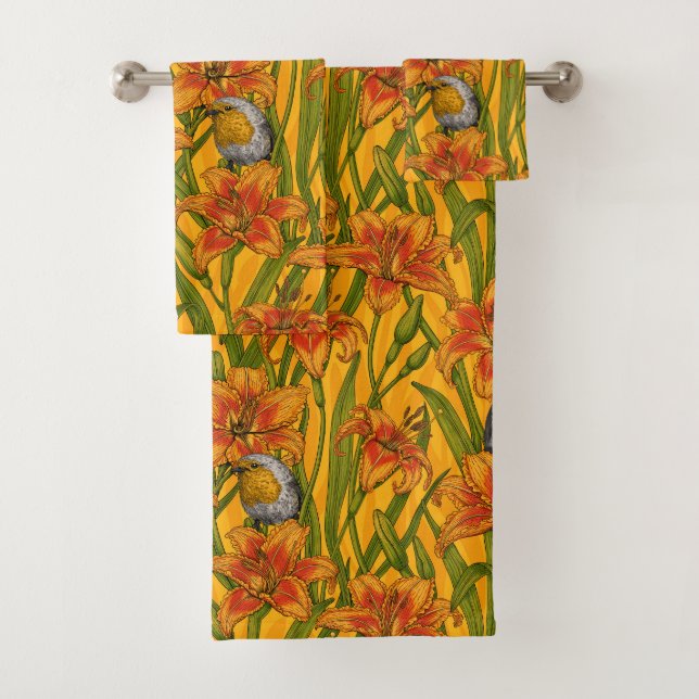 Blume, orange und grün badhandtuch set (Insitu)