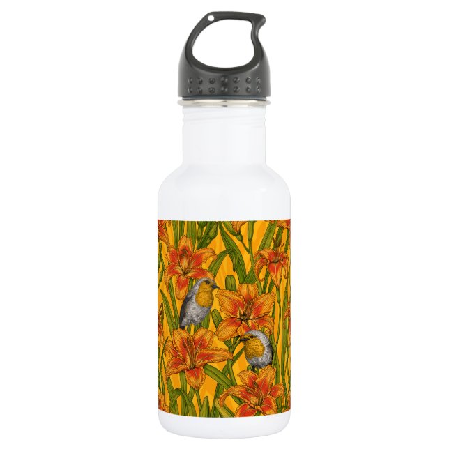 Blume, orange und grün edelstahlflasche (Vorderseite)