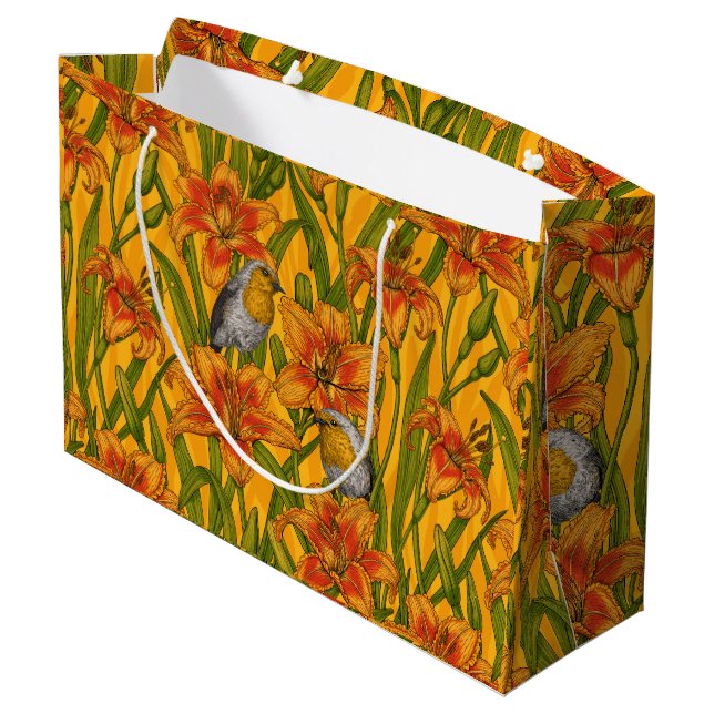 Blume, orange und grün große geschenktüte (Rückseite Schrägansicht)