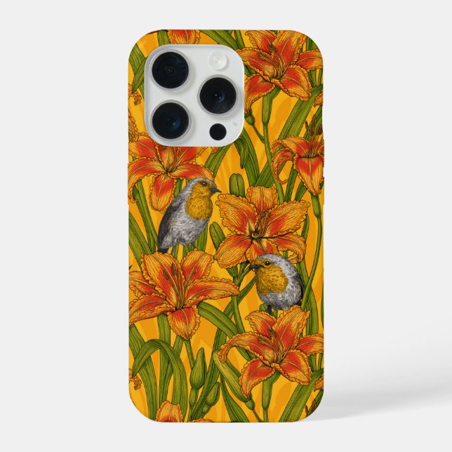 Blume, orange und grün iPhone 15 pro hülle (Rückseite)