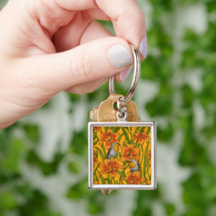 Blume, orange und grün schlüsselanhänger