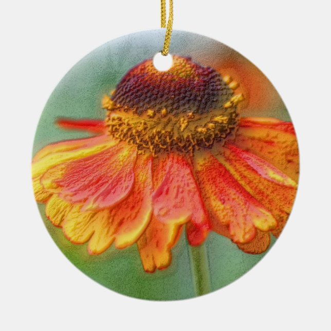 Blume Orange Zinnia Keramik Ornament (Vorne)