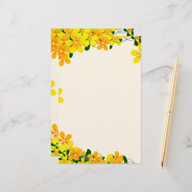 Blume Orangen- und Gelbgrenze Briefpapier (Vorderseite/Rückseite Beispiel)