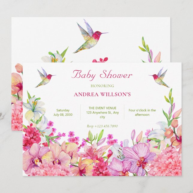 Blume Orchids Bird Garden Babydusche Einladung (Vorne/Hinten)