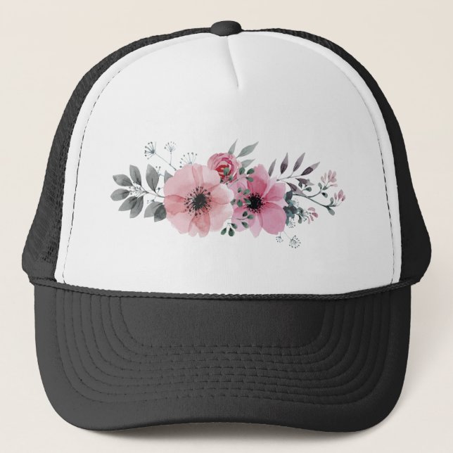 Blume Ornament Natur Rosa Pflanze Rose Truckerkappe (Vorderseite)