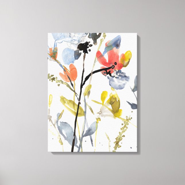 Blume Overlay - Aquarell-Blume und -Stiele Leinwanddruck (Vorderseite)