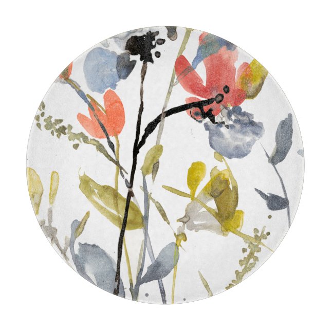 Blume Overlay - Aquarell-Blume und -Stiele Schneidebrett (Vorderseite)