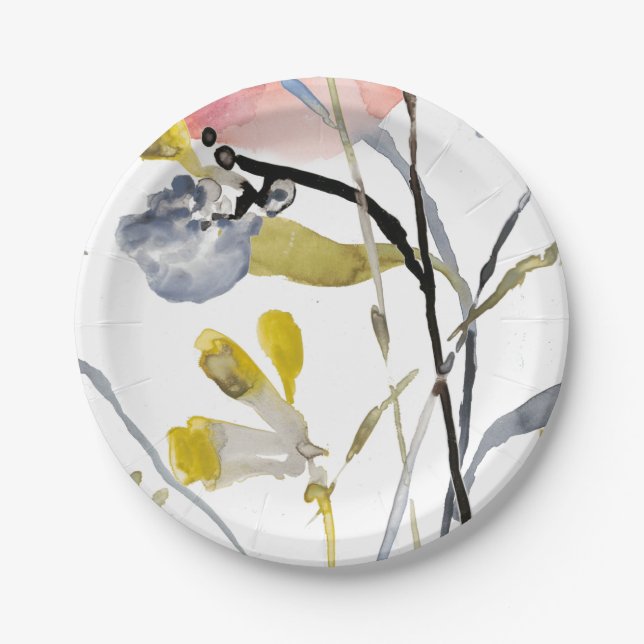 Blume Overlay - Aquarellfarben-Pastell-Blume Pappteller (Vorderseite)