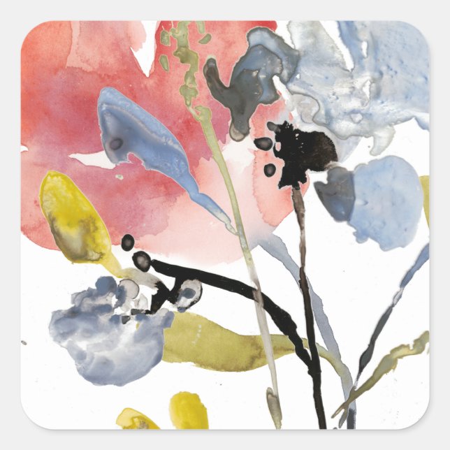 Blume Overlay - Aquarellfarben-Pastell-Blume Quadratischer Aufkleber (Vorderseite)