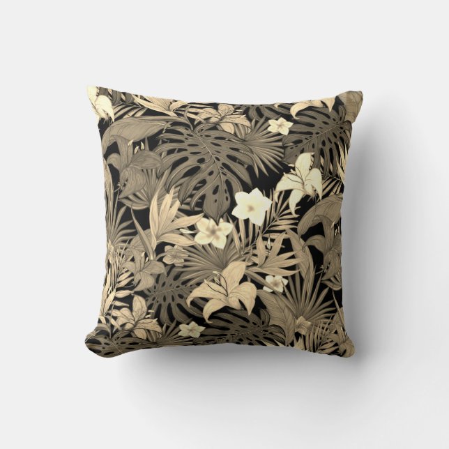 Blume & Palm Blätter in Beige Shades Throw Kissen (Vorderseite)