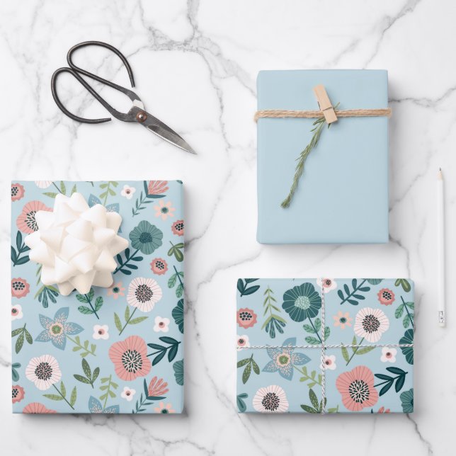 Blume Papierblätter Geschenkpapier Set (Vorderseite)