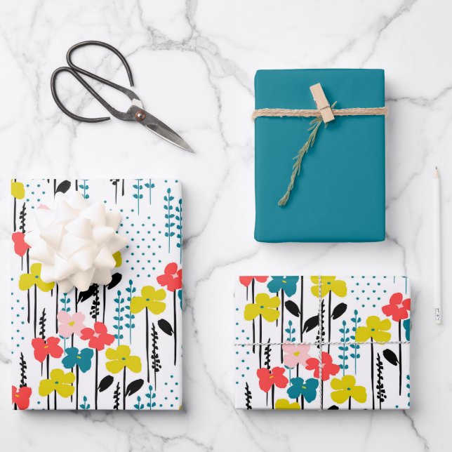 Blume Papierblätter Geschenkpapier Set (Vorderseite)