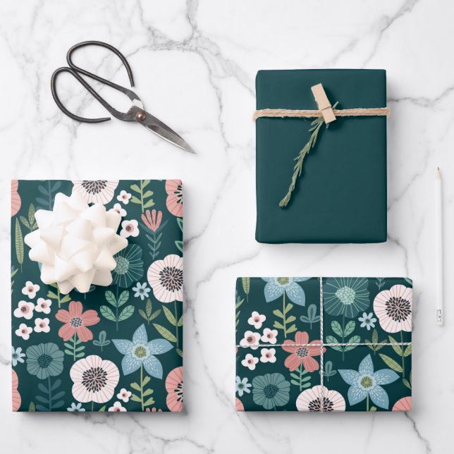 Blume Papierblätter Geschenkpapier Set (Vorderseite)